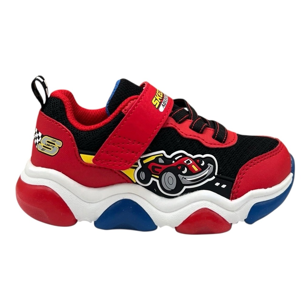 Skechers Toddler Boys Light-up Athletic Shoes Size 10 Slip-on Sneakers Black Red - Picture 2 of 12